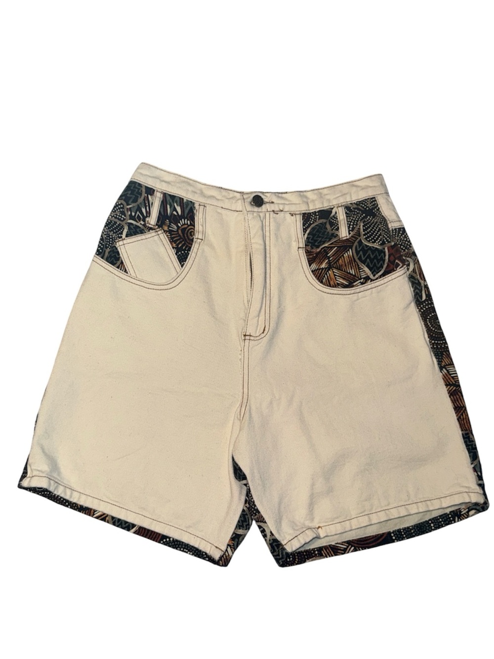 Niki-Lee Cream Denim Shorts with Patterned Pockets Size 11 High Rise